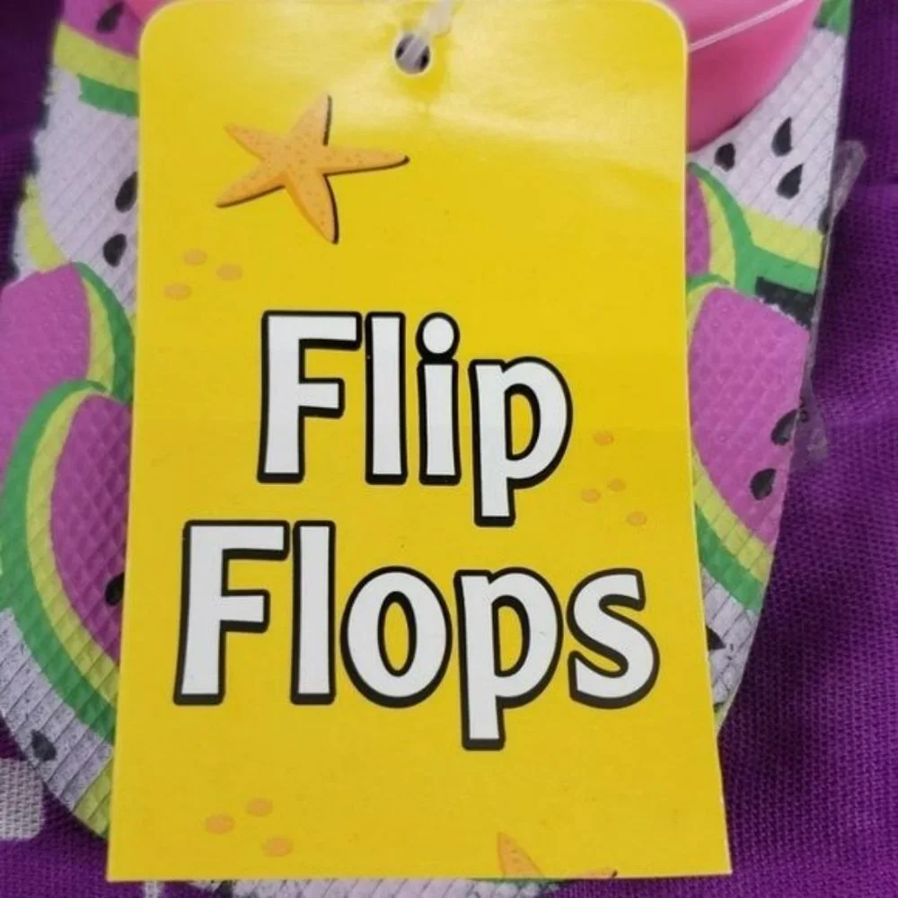 Girls Black Pink Watermelon Fruit Themed Strap Flip Flops Sandals‎ Size 2